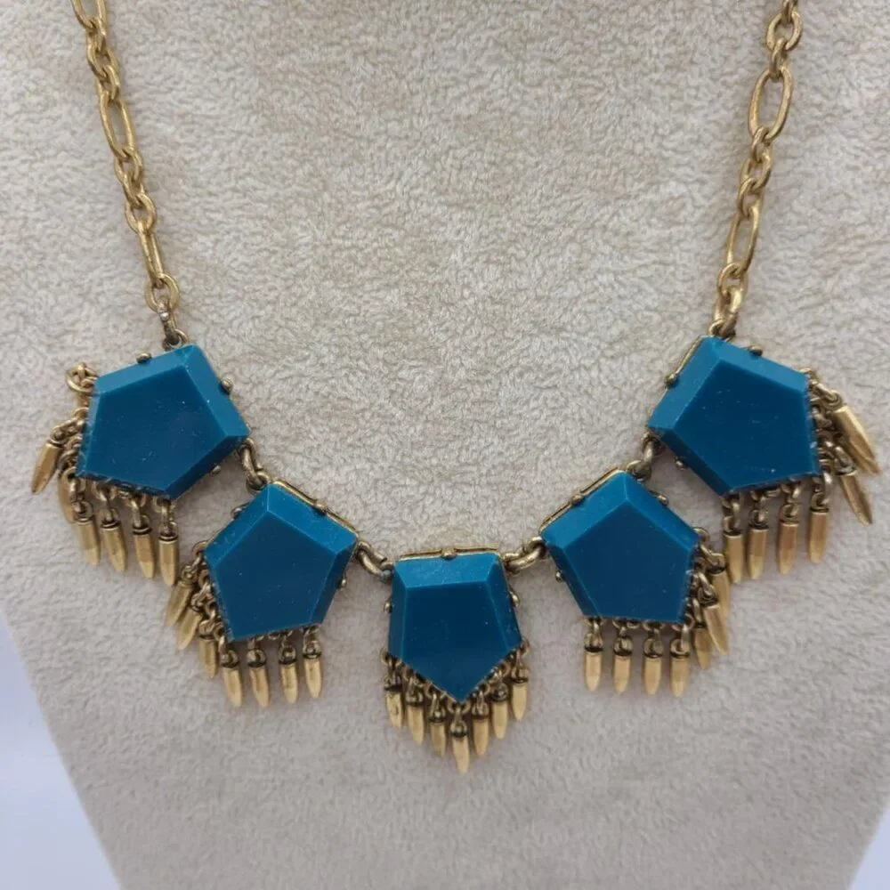 J Crew Emerald Green Resin Necklace with Fringe